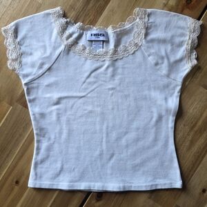 RSQ Girls Cream Lace Trim Tee